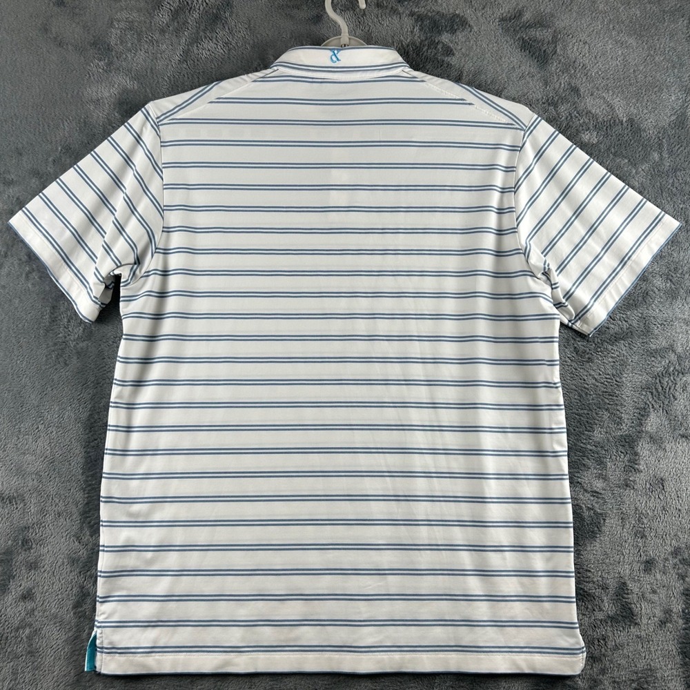 Devereux Mens XL Striped Performance Golf Polo Shirt White Blue Short Sleeve - Picture 5 of 8